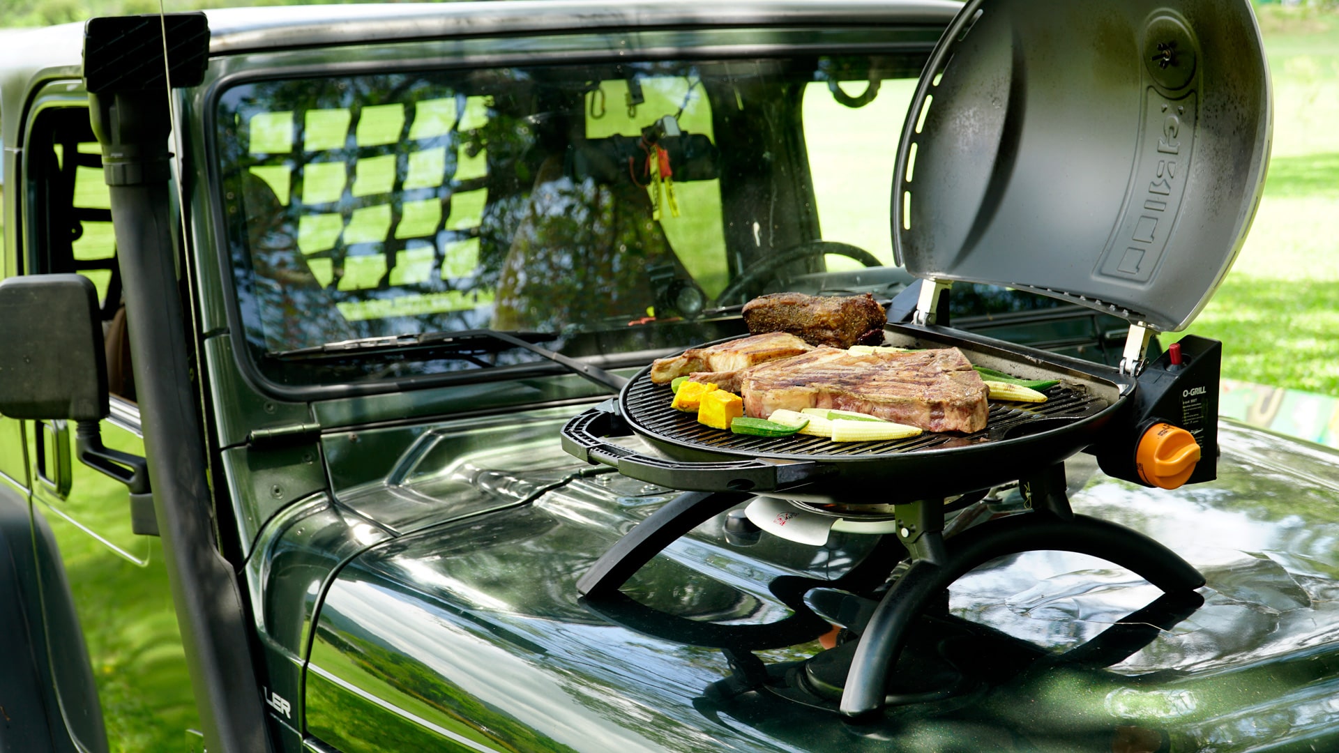 Portable Gas Grills O-Grill Gas Grill Outdoor On Jeep Bonnet